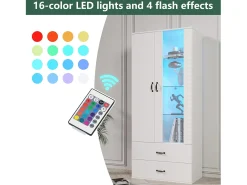 Vitrine com 2 portas e 2 gavetas e LED - Altura 180cm - Branco
