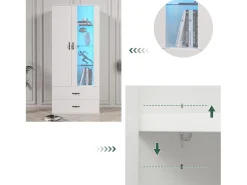 Vitrine com 2 portas e 2 gavetas e LED - Altura 180cm - Branco