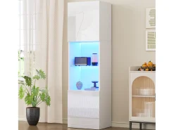 Vitrine com 2 portas e 1 prateleira de vidro - 45 x 35 x 160 cm - LEDs - Aglomerado - Branco brilhante