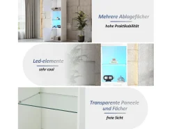 Vitrine com 2 portas e 1 prateleira de vidro - 45 x 35 x 160 cm - LEDs - Aglomerado - Branco brilhante