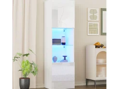Vitrine com 2 portas e 1 prateleira de vidro - 45 x 35 x 160 cm - LEDs - Aglomerado - Branco brilhante