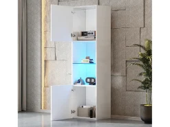 Vitrine com 2 portas e 1 prateleira de vidro - 45 x 35 x 160 cm - LEDs - Aglomerado - Branco brilhante