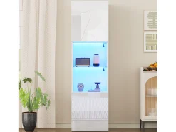 Vitrine com 2 portas e 1 prateleira de vidro - 45 x 35 x 160 cm - LEDs - Aglomerado - Branco brilhante
