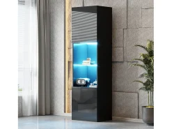 Vitrine com 2 portas e 1 prateleira de vidro - 45 x 35 x 160 cm - LEDs - Aglomerado - Preto brilhante
