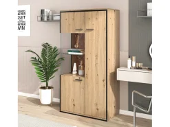 Vitrine com 3 portas e 2 prateleiras - LEDs - aglomerado e vidro - altura 150cm - cor carvalho