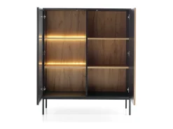 Vitrine com 2 portas e LED integrado Preto e Carvalho 104x126 cm