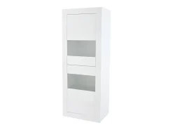 Vitrine com 2 portas e prateleiras de vidro, corpo lacado branco, LED incluído - 61x42x162cm