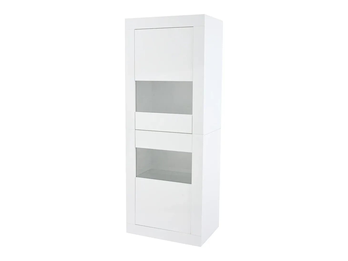 Vitrine com 2 portas e prateleiras de vidro, corpo lacado branco, LED incluído - 61x42x162cm