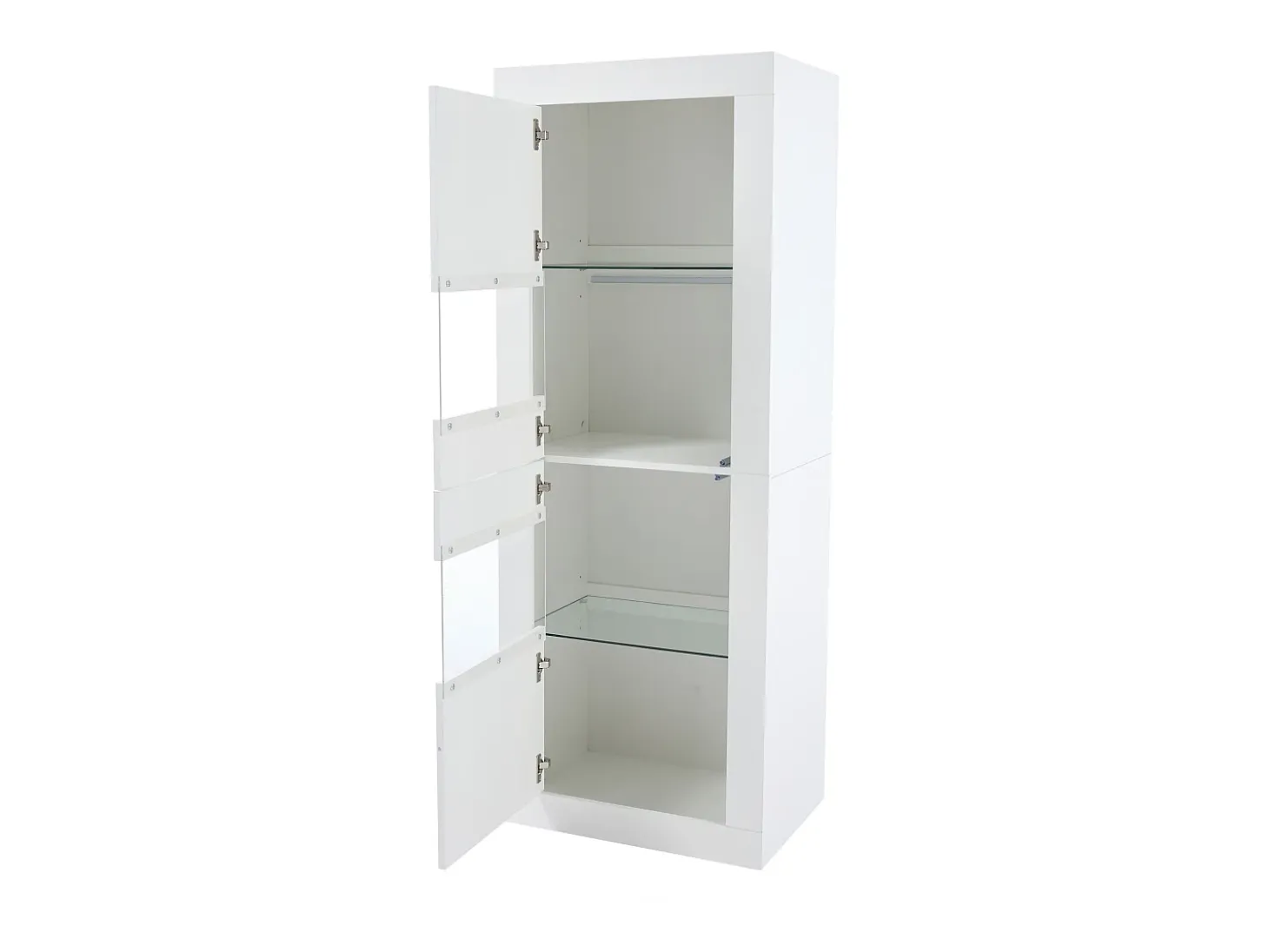 Vitrine com 2 portas e prateleiras de vidro, corpo lacado branco, LED incluído - 61x42x162cm