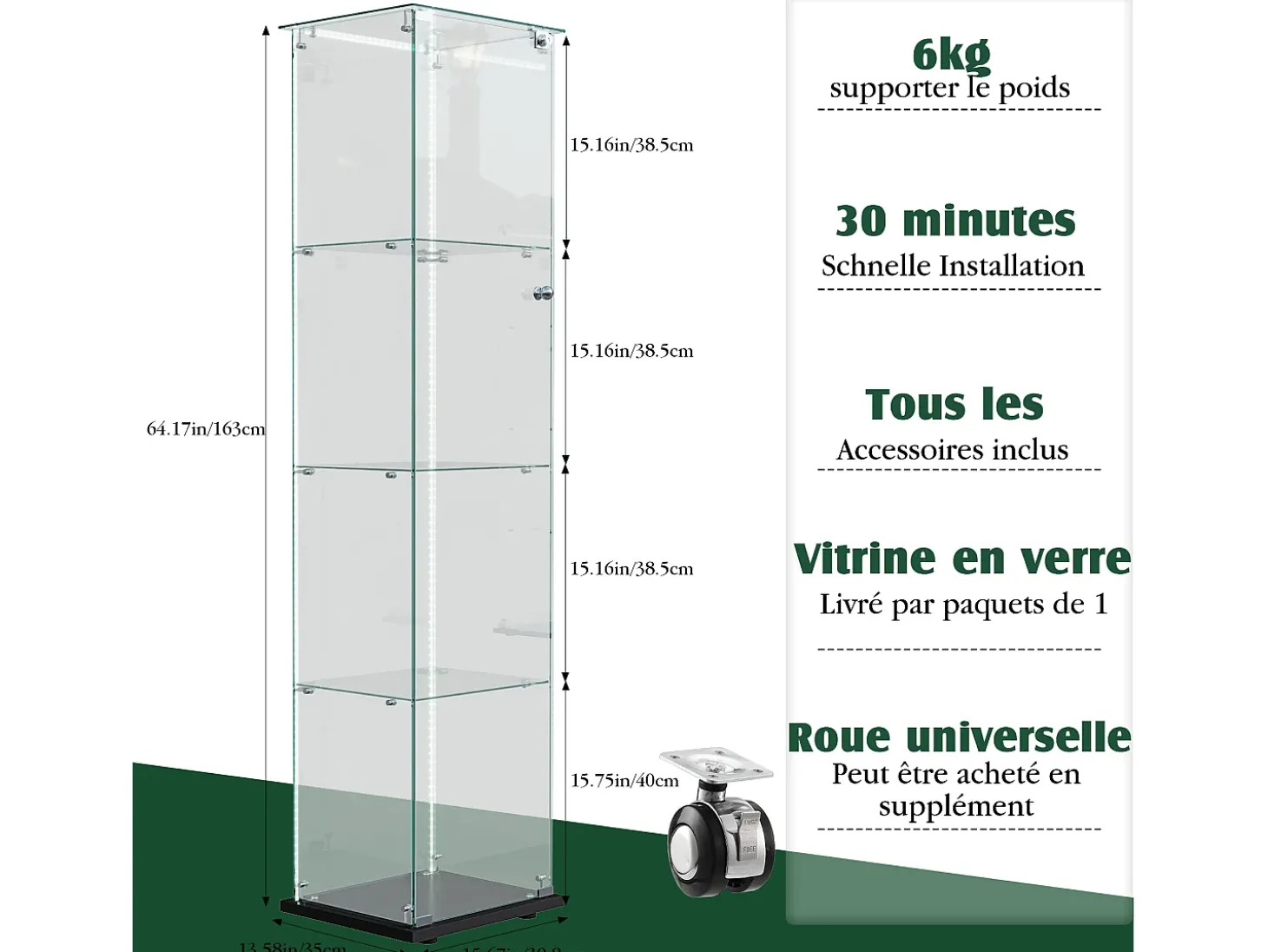 Vitrine com 5 prateleiras e portas duplas, vitrine para sala de estar