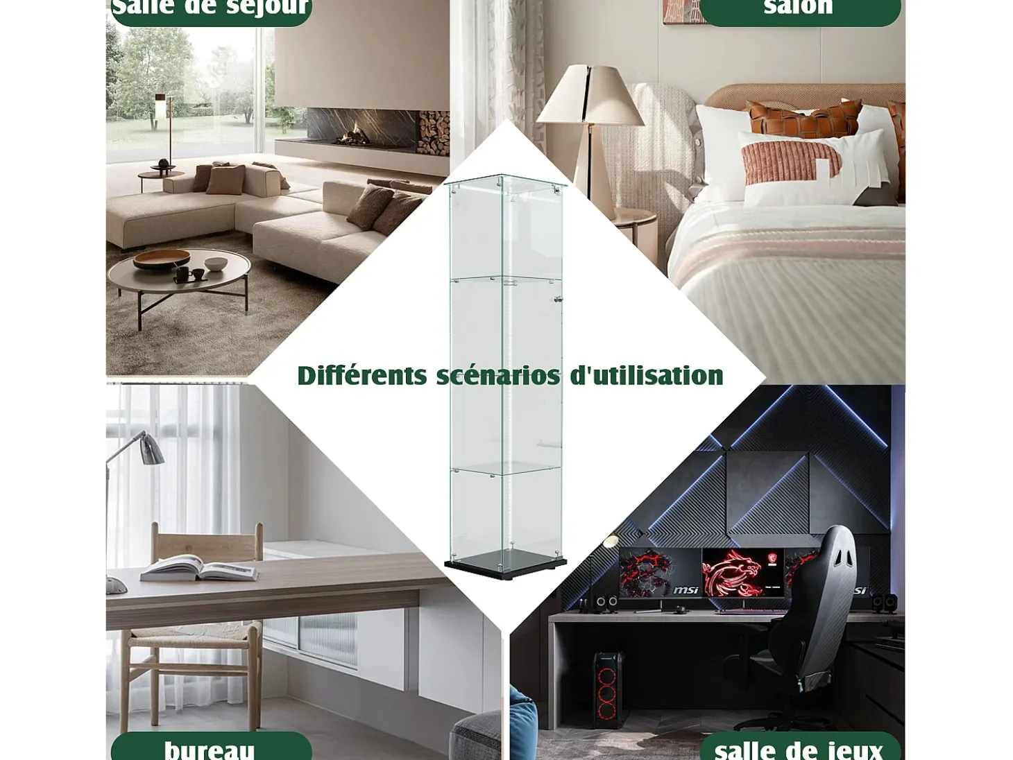 Vitrine com 5 prateleiras e portas duplas, vitrine para sala de estar