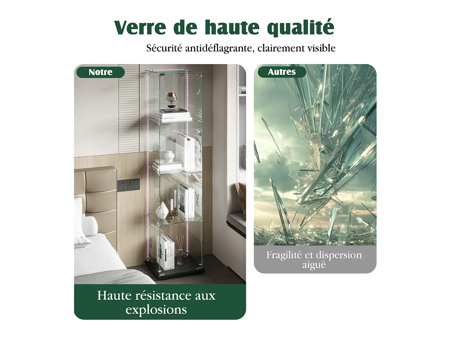 Vitrine com 5 prateleiras e portas duplas, vitrine para sala de estar