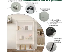Vitrine com 4 prateleiras e portas duplas, vitrine para sala de estar