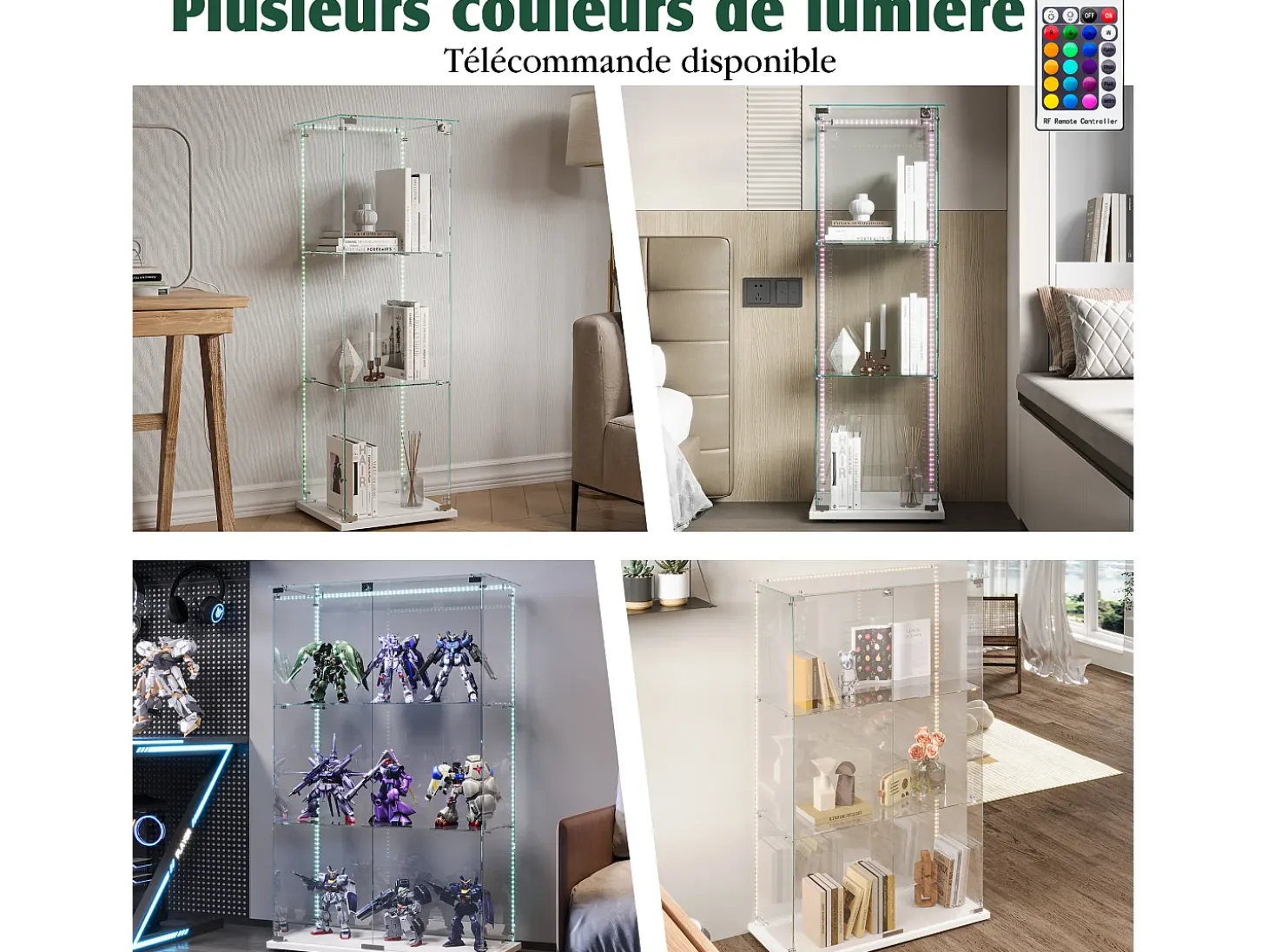 Vitrine com 4 prateleiras e portas duplas, vitrine para sala de estar