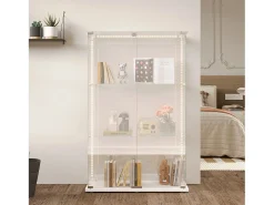 Vitrine com 4 prateleiras e portas duplas, vitrine para sala de estar