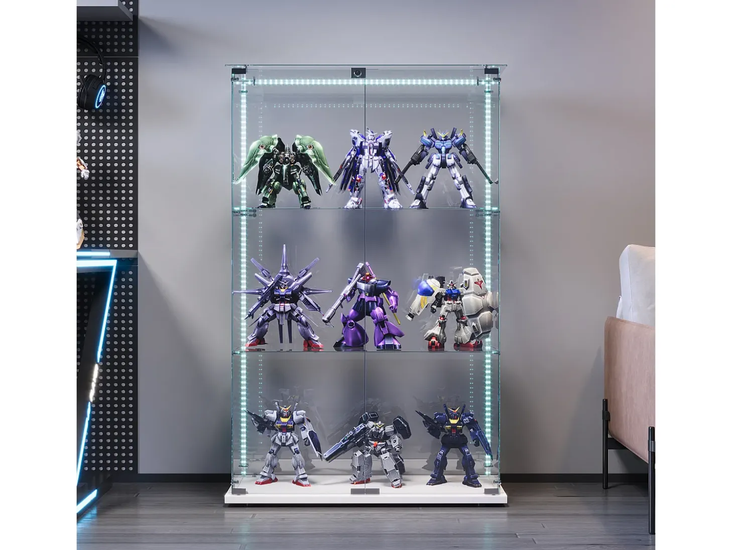 Vitrine com 4 prateleiras e portas duplas, vitrine para sala de estar