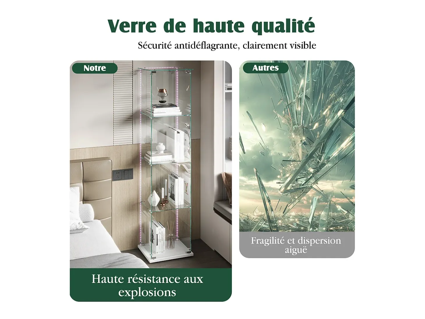 Vitrine com 5 prateleiras e portas duplas, vitrine para sala de estar