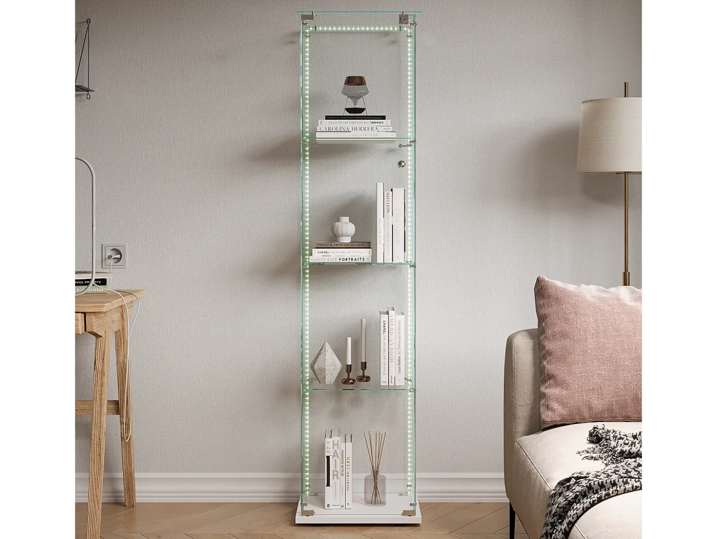Vitrine com 5 prateleiras e portas duplas, vitrine para sala de estar