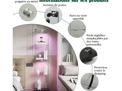 Vitrine com 5 prateleiras e portas duplas, vitrine para sala de estar