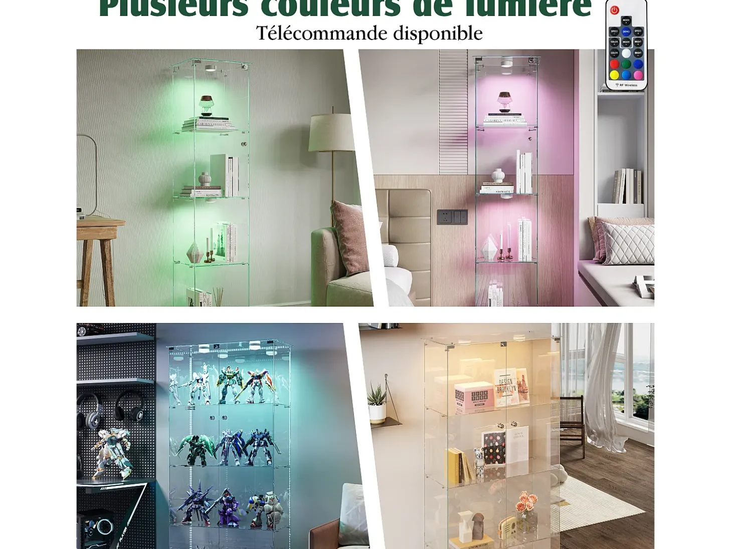 Vitrine com 5 prateleiras e portas duplas, vitrine para sala de estar