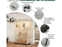 Vitrine com 4 prateleiras e portas duplas, vitrine para sala de estar