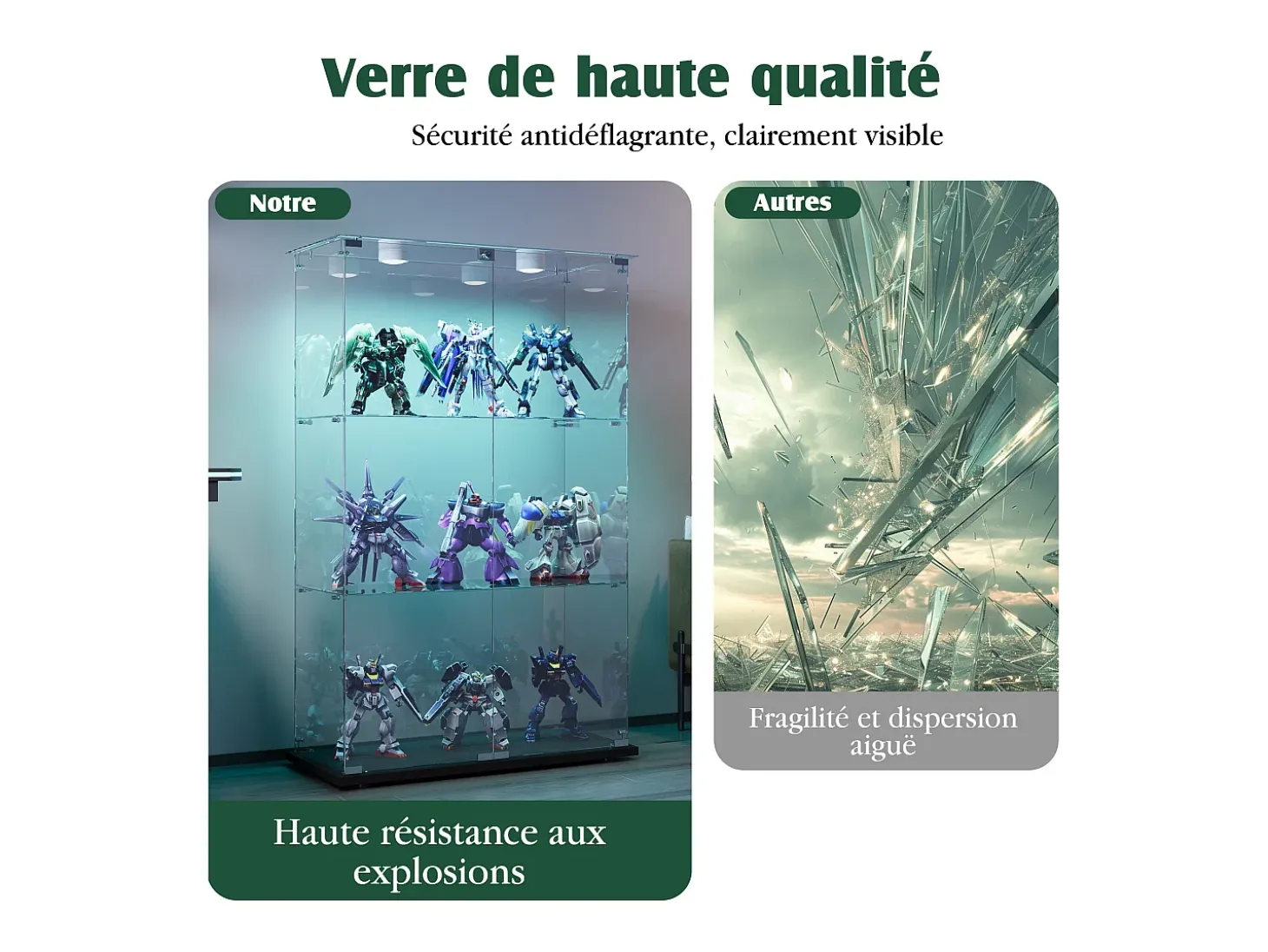 Vitrine com 4 prateleiras e portas duplas, vitrine para sala de estar