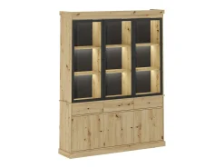 Vitrine com arrumação e LEDs - Natural e preto - MARSORIA