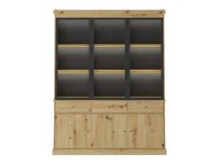 Vitrine com arrumação e LEDs - Natural e preto - MARSORIA