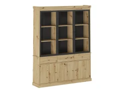 Vitrine com arrumação e LEDs - Natural e preto - MARSORIA