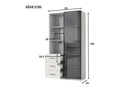 Vitrine com estante - 80 x 40 x 160 cm - com porta de vidro temperado + LEDs + 3 gavetas - aglomerado - branca