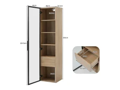 Vitrine com faixa LED, porta de vidro e gaveta - Cor natural clara