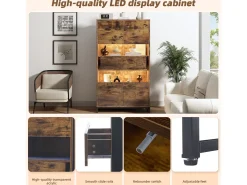 Vitrine com iluminação LED, vitrine independente, armário com 2 gavetas, com painel de acrílico, 80x40x138 cm, marrom