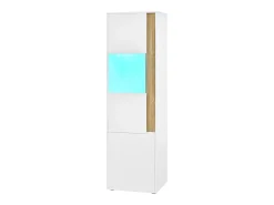 Vitrine com iluminação LED e 2 portas - Ideal para sala de estar, escritório e cozinha - Branco e natural - 50 x 40 x 179 cm