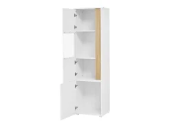 Vitrine com iluminação LED e 2 portas - Ideal para sala de estar, escritório e cozinha - Branco e natural - 50 x 40 x 179 cm