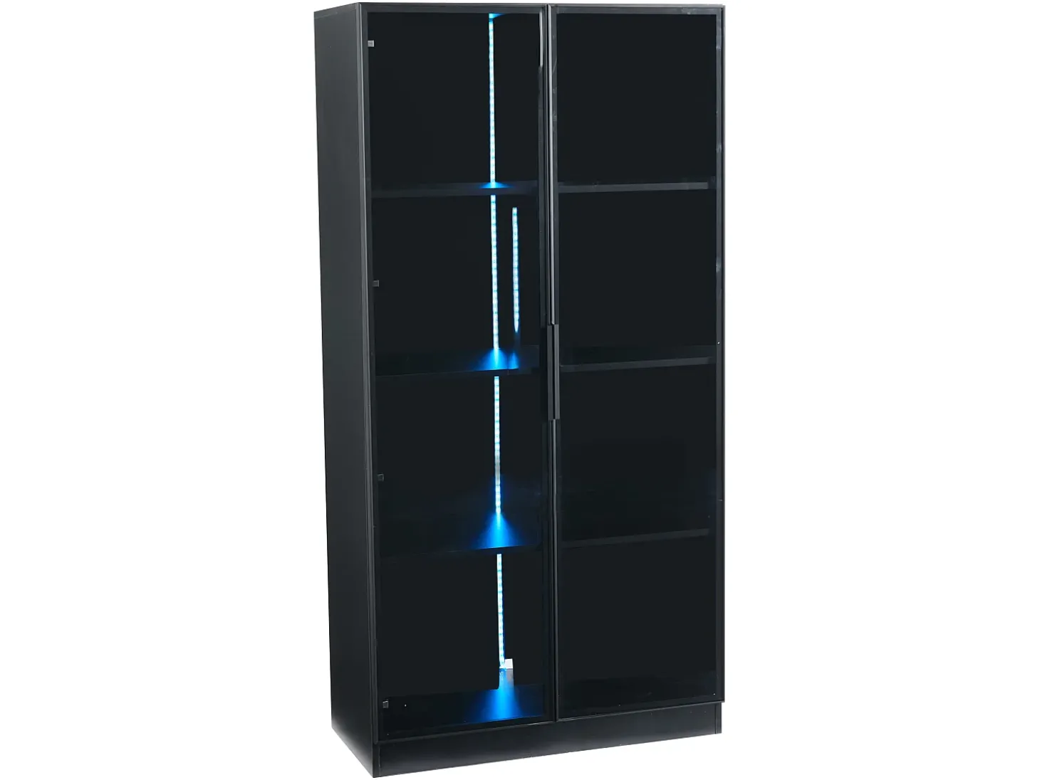 Vitrine com iluminação LED e 2 portas de vidro - Prateleiras ajustáveis - Preta