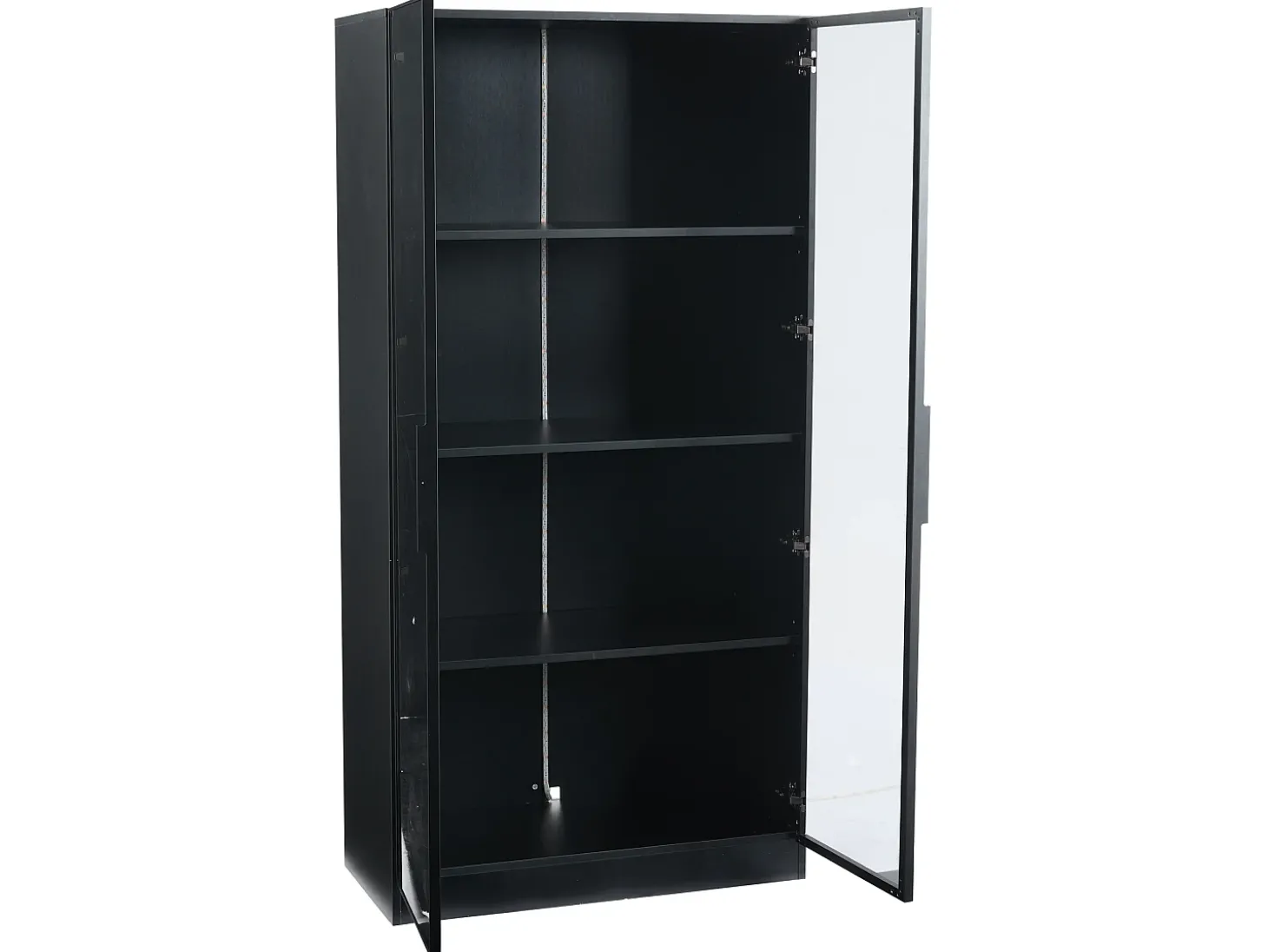 Vitrine com iluminação LED e 2 portas de vidro - Prateleiras ajustáveis - Preta