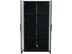 Vitrine com iluminação LED e 2 portas de vidro - Prateleiras ajustáveis - Preta