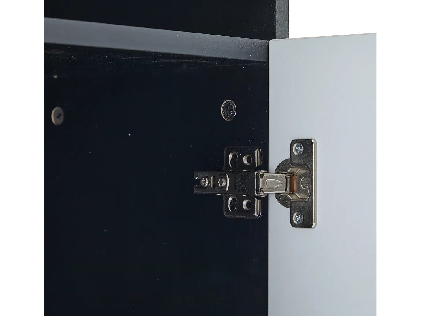 Vitrine com iluminação LED, 2 portas de vidro e 2 portas de madeira - Branco e preto