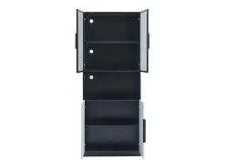 Vitrine com iluminação LED, 2 portas de vidro e 2 portas de madeira - Branco e preto