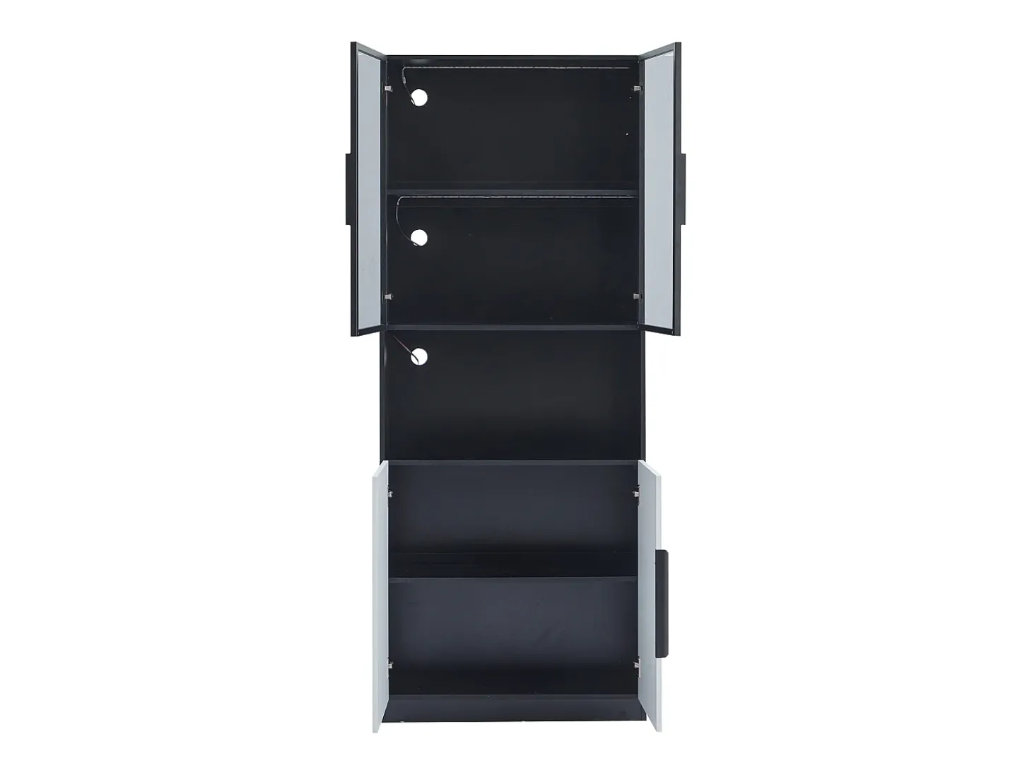 Vitrine com iluminação LED, 2 portas de vidro e 2 portas de madeira - Branco e preto