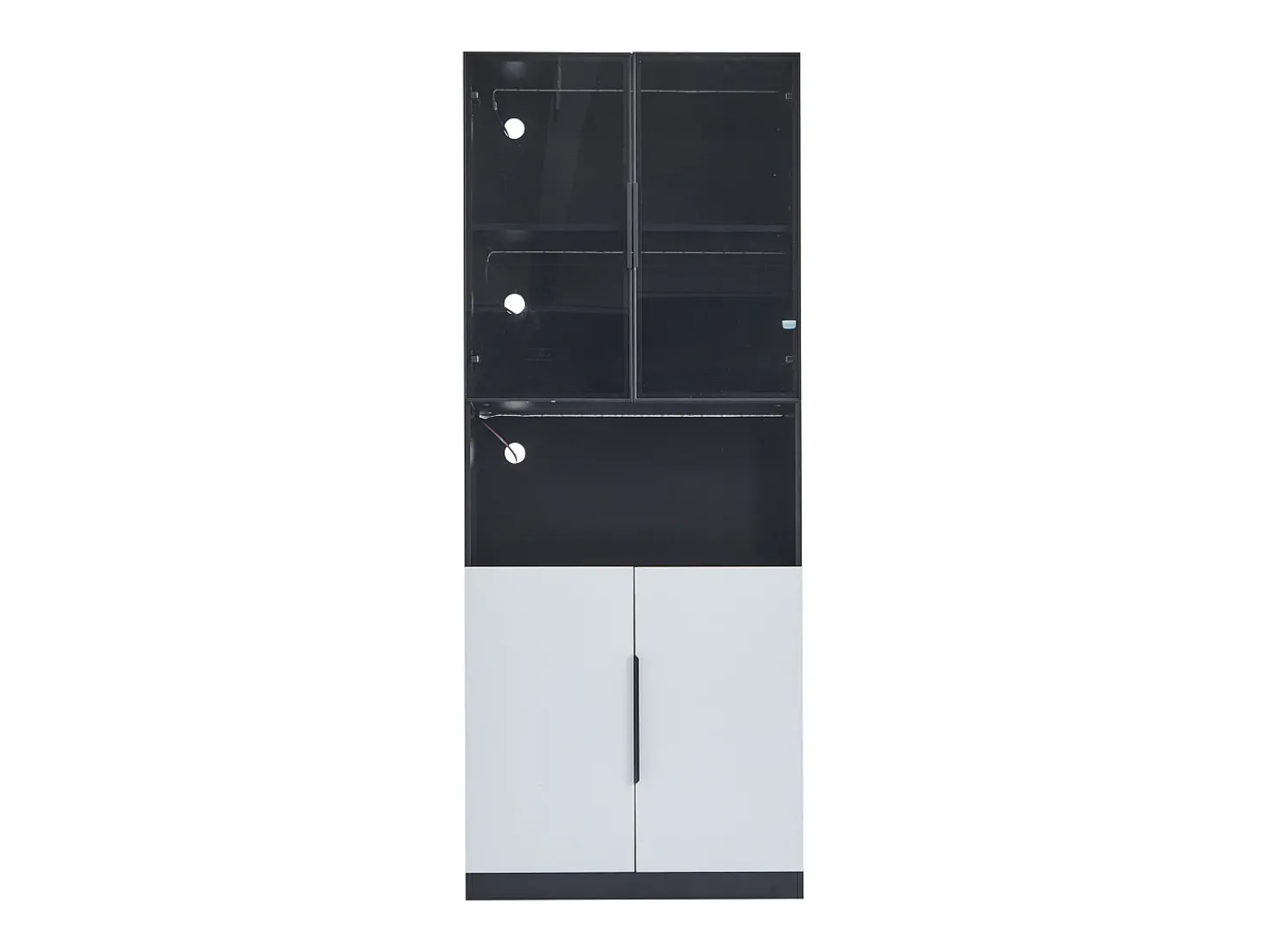 Vitrine com iluminação LED, 2 portas de vidro e 2 portas de madeira - Branco e preto