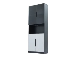 Vitrine com iluminação LED, 2 portas de vidro e 2 portas de madeira - Branco e preto