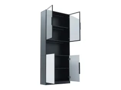 Vitrine com iluminação LED, 2 portas de vidro e 2 portas de madeira - Branco e preto
