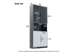 Vitrine com iluminação LED, 2 portas de vidro e 2 portas de madeira - Branco e preto