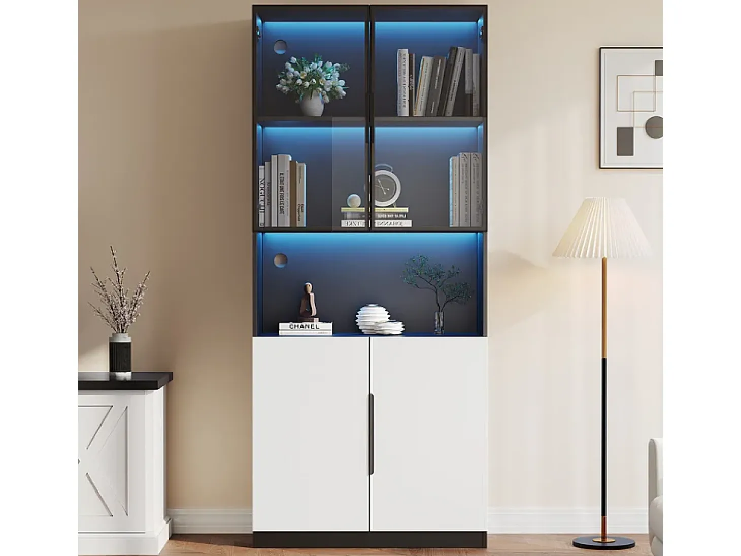 Vitrine com LED - 4 Portas + 1 Nicho - Anti-Queda - Cor e Brilho Ajustável 80x30x200cm