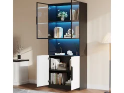 Vitrine com LED - 4 Portas + 1 Nicho - Anti-Queda - Cor e Brilho Ajustável 80x30x200cm