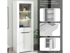 Vitrine com LED - A 165cm - grande espaço de arrumação - Branco