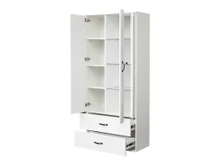 Vitrine com luzes LED de 16 cores, 2 gavetas e 2 portas, branca.