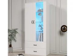 Vitrine com luzes LED de 16 cores, 2 gavetas e 2 portas, branca.