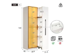 Vitrine com porta de vidro e LEDs - 70 x 40 x 160 cm - com prateleira lateral deslizante - MDF - branca